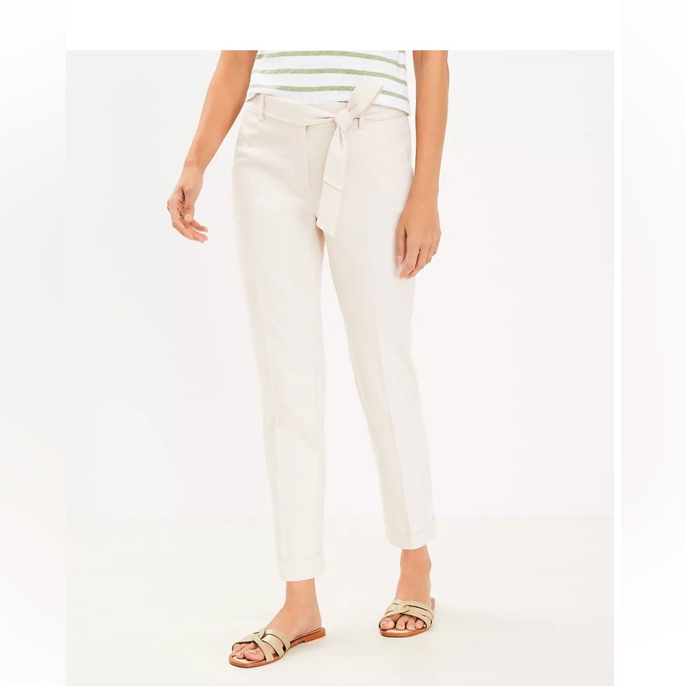 LOFT Cream / Tan Devin Tie Waist Slim Pants